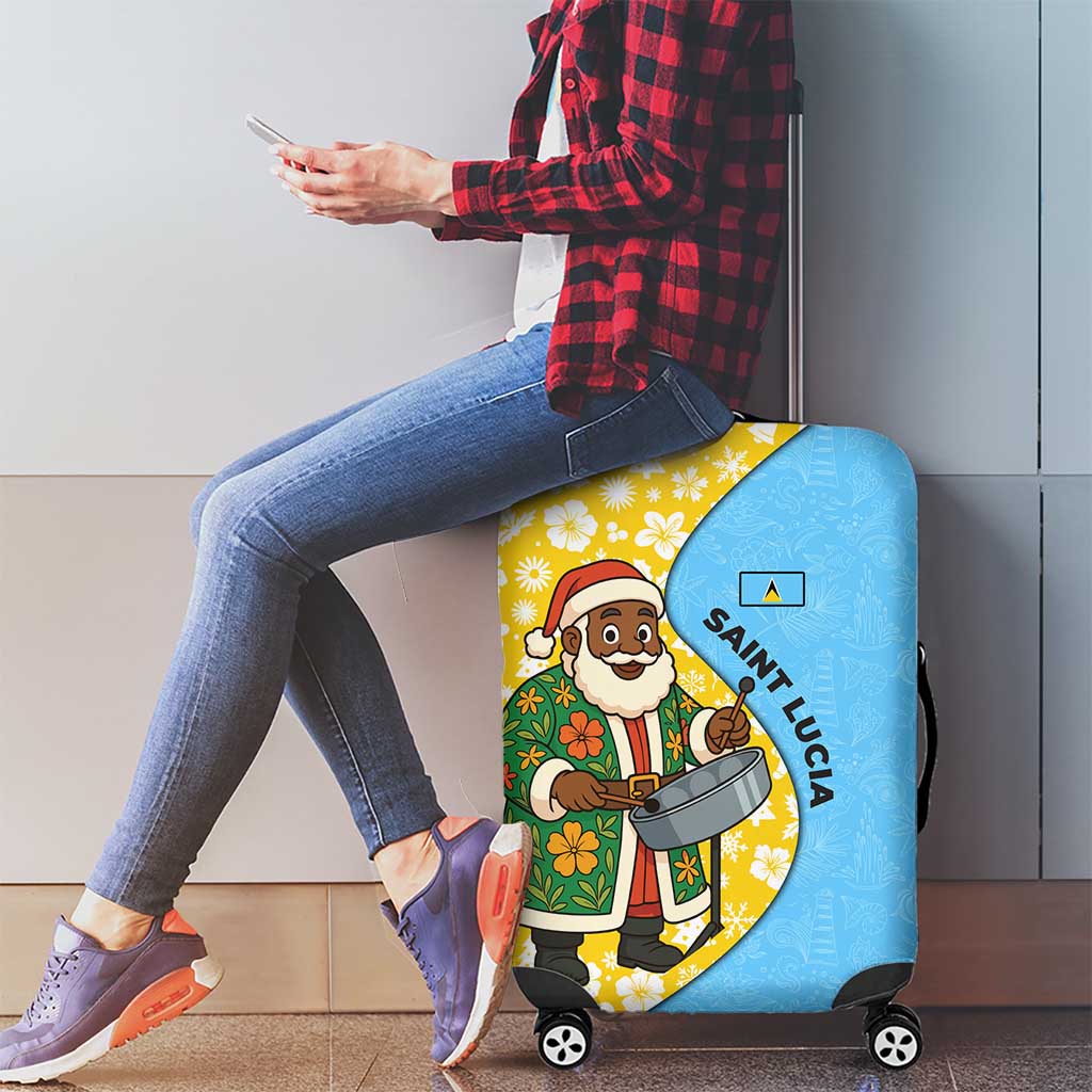Saint Lucia Christmas Luggage Cover with Steelpan Santa Floral Pattern and Flag TS04