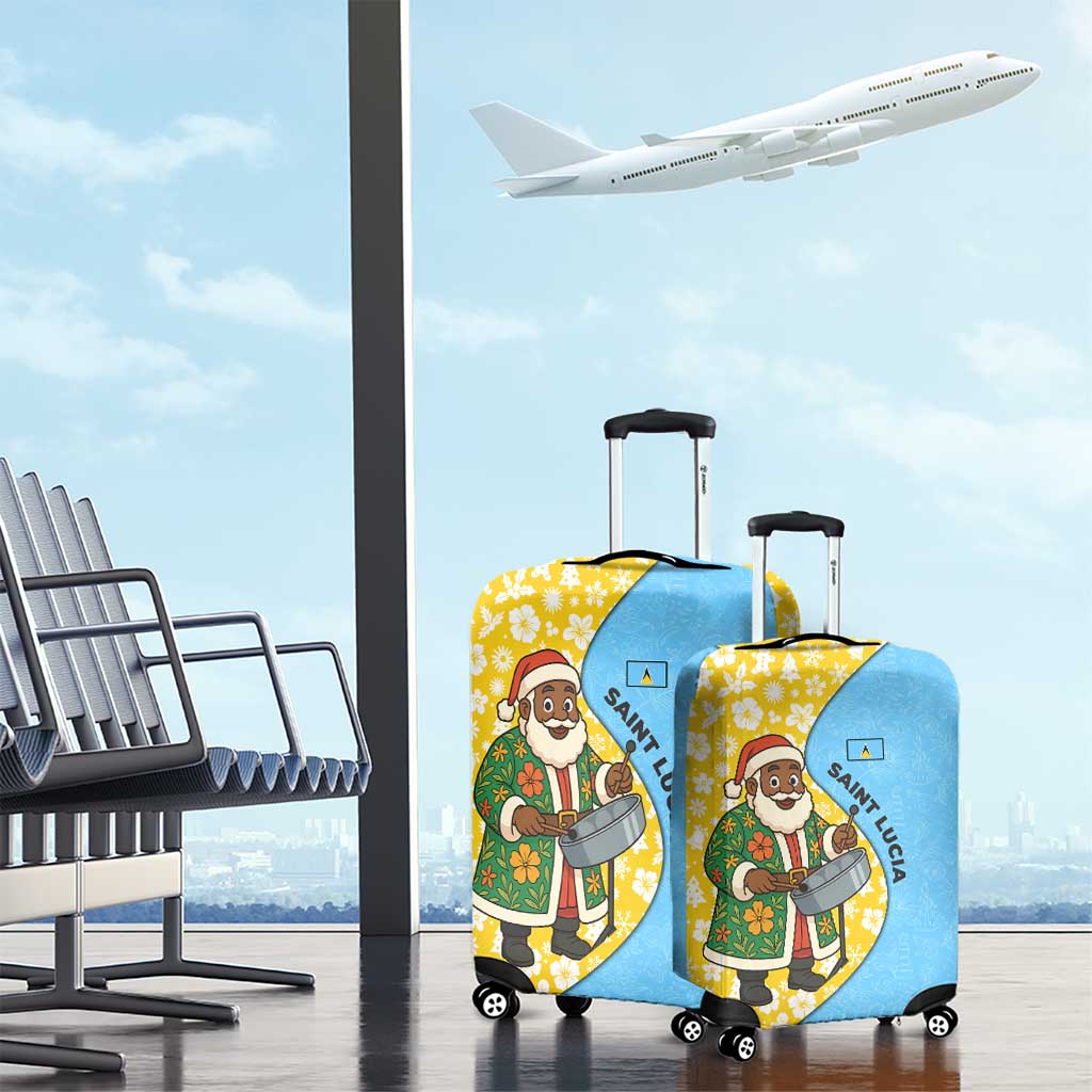 Saint Lucia Christmas Luggage Cover with Steelpan Santa Floral Pattern and Flag TS04