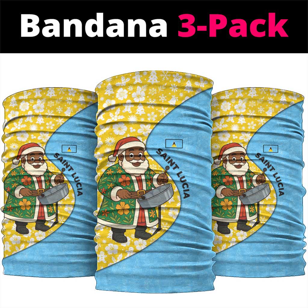 Saint Lucia Christmas Neck Gaiter with Steelpan Santa Floral Pattern and Flag TS04