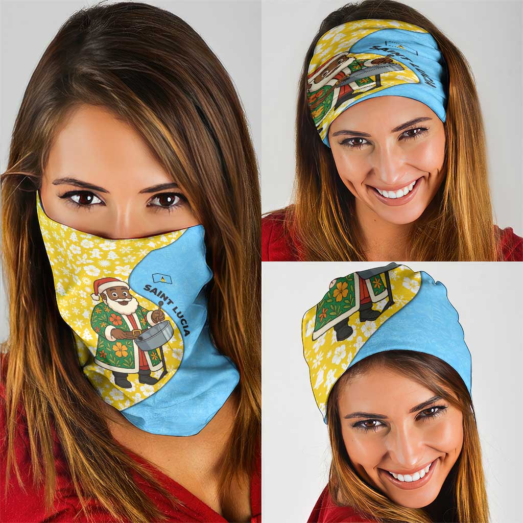 Saint Lucia Christmas Neck Gaiter with Steelpan Santa Floral Pattern and Flag TS04