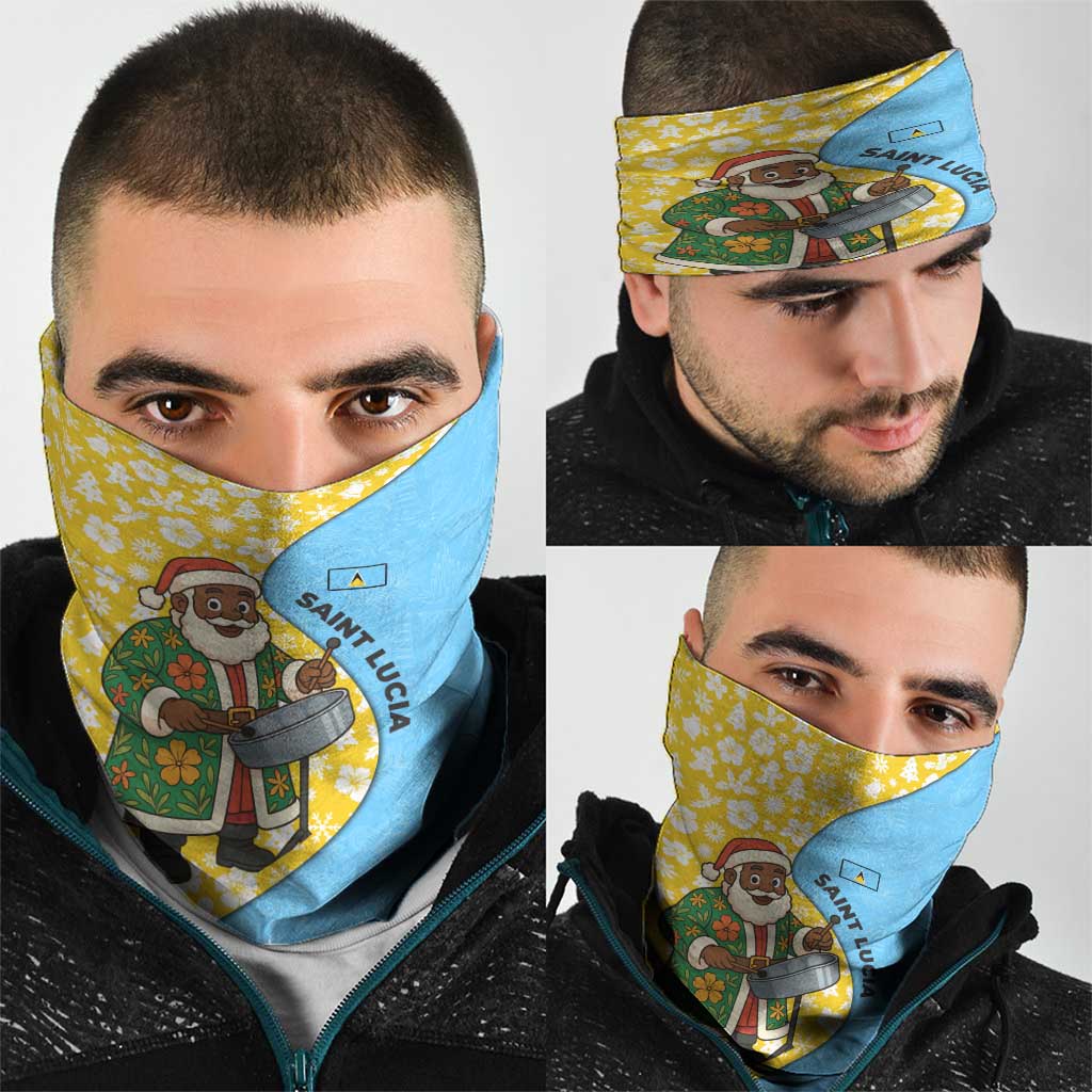 Saint Lucia Christmas Neck Gaiter with Steelpan Santa Floral Pattern and Flag TS04