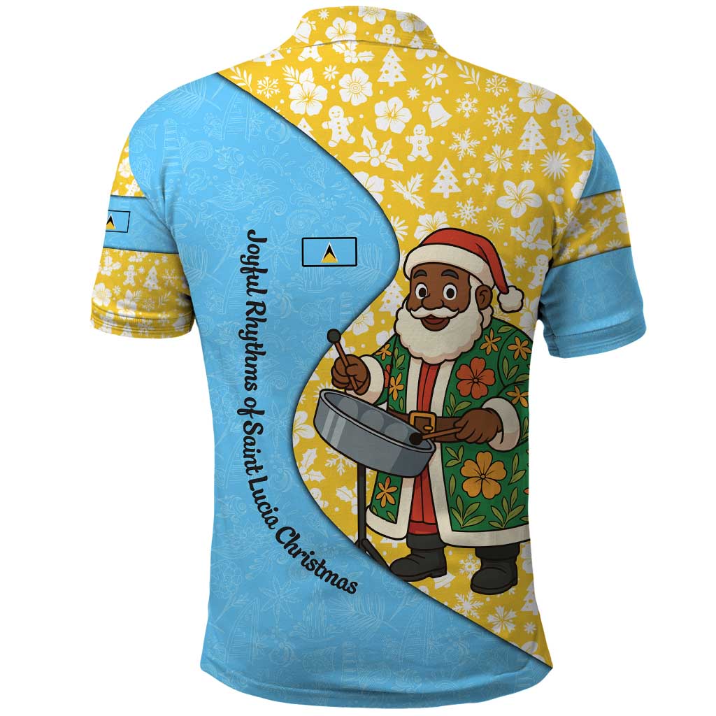 Saint Lucia Christmas Polo Shirt with Steelpan Santa Floral Pattern and Flag TS04