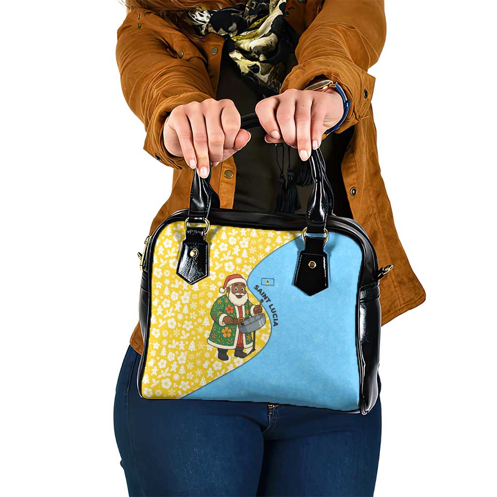 Saint Lucia Christmas Shoulder Handbag with Steelpan Santa Floral Pattern and Flag TS04