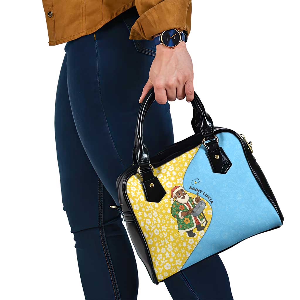 Saint Lucia Christmas Shoulder Handbag with Steelpan Santa Floral Pattern and Flag TS04