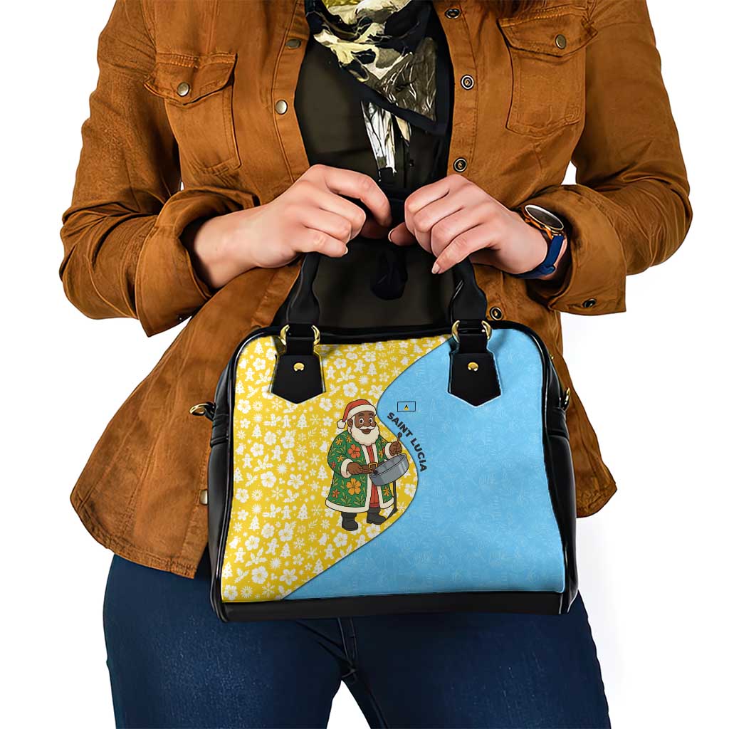 Saint Lucia Christmas Shoulder Handbag with Steelpan Santa Floral Pattern and Flag TS04
