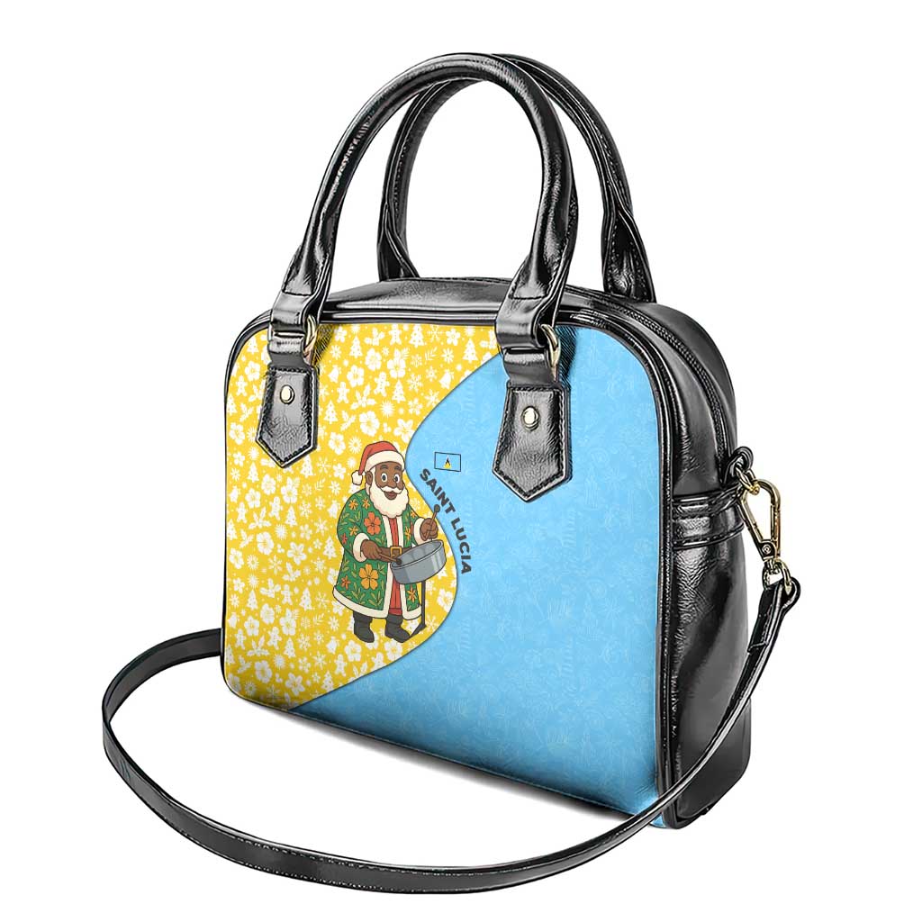 Saint Lucia Christmas Shoulder Handbag with Steelpan Santa Floral Pattern and Flag TS04
