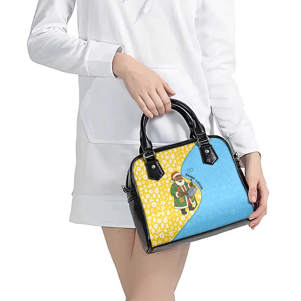 Saint Lucia Christmas Shoulder Handbag with Steelpan Santa Floral Pattern and Flag TS04
