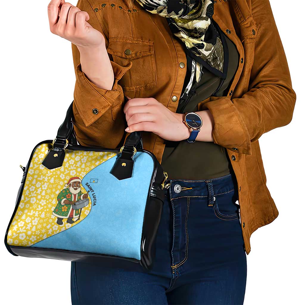 Saint Lucia Christmas Shoulder Handbag with Steelpan Santa Floral Pattern and Flag TS04