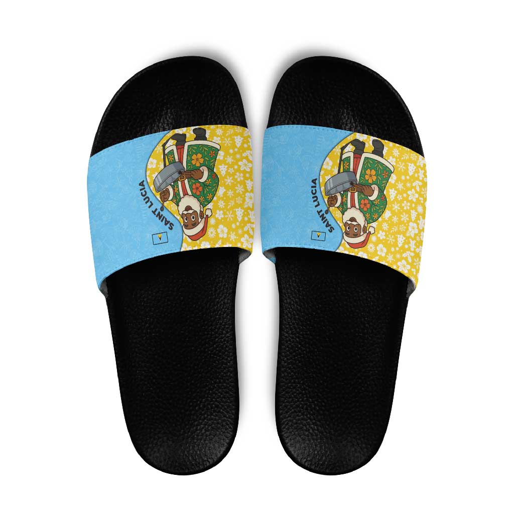 Saint Lucia Christmas Slide Sandals with Steelpan Santa Floral Pattern and Flag TS04