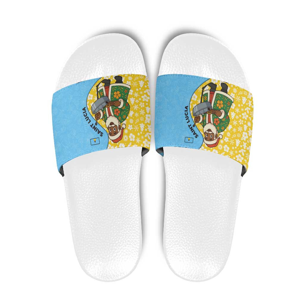 Saint Lucia Christmas Slide Sandals with Steelpan Santa Floral Pattern and Flag TS04