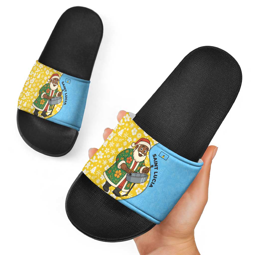 Saint Lucia Christmas Slide Sandals with Steelpan Santa Floral Pattern and Flag TS04