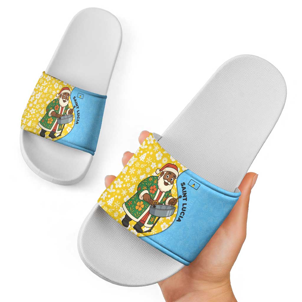 Saint Lucia Christmas Slide Sandals with Steelpan Santa Floral Pattern and Flag TS04