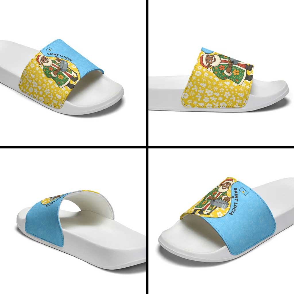 Saint Lucia Christmas Slide Sandals with Steelpan Santa Floral Pattern and Flag TS04
