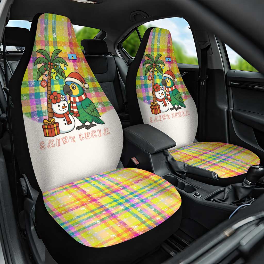 Saint Lucia Christmas Car Seat Cover with Parrot Palm Tree Snowman and Plaid Holiday TS04