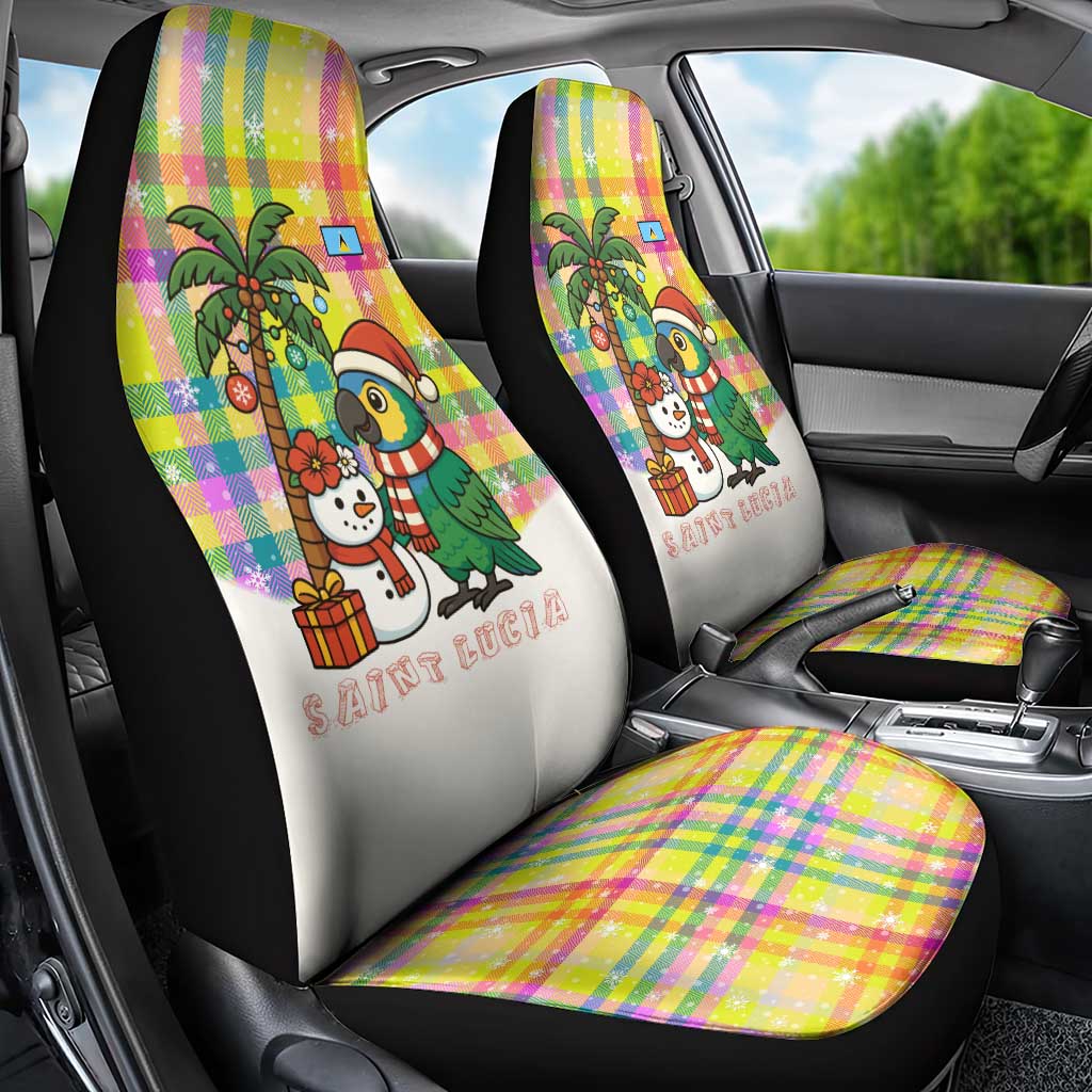 Saint Lucia Christmas Car Seat Cover with Parrot Palm Tree Snowman and Plaid Holiday TS04