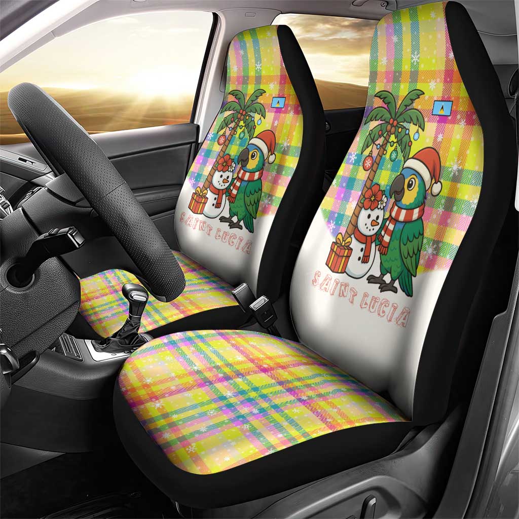 Saint Lucia Christmas Car Seat Cover with Parrot Palm Tree Snowman and Plaid Holiday TS04