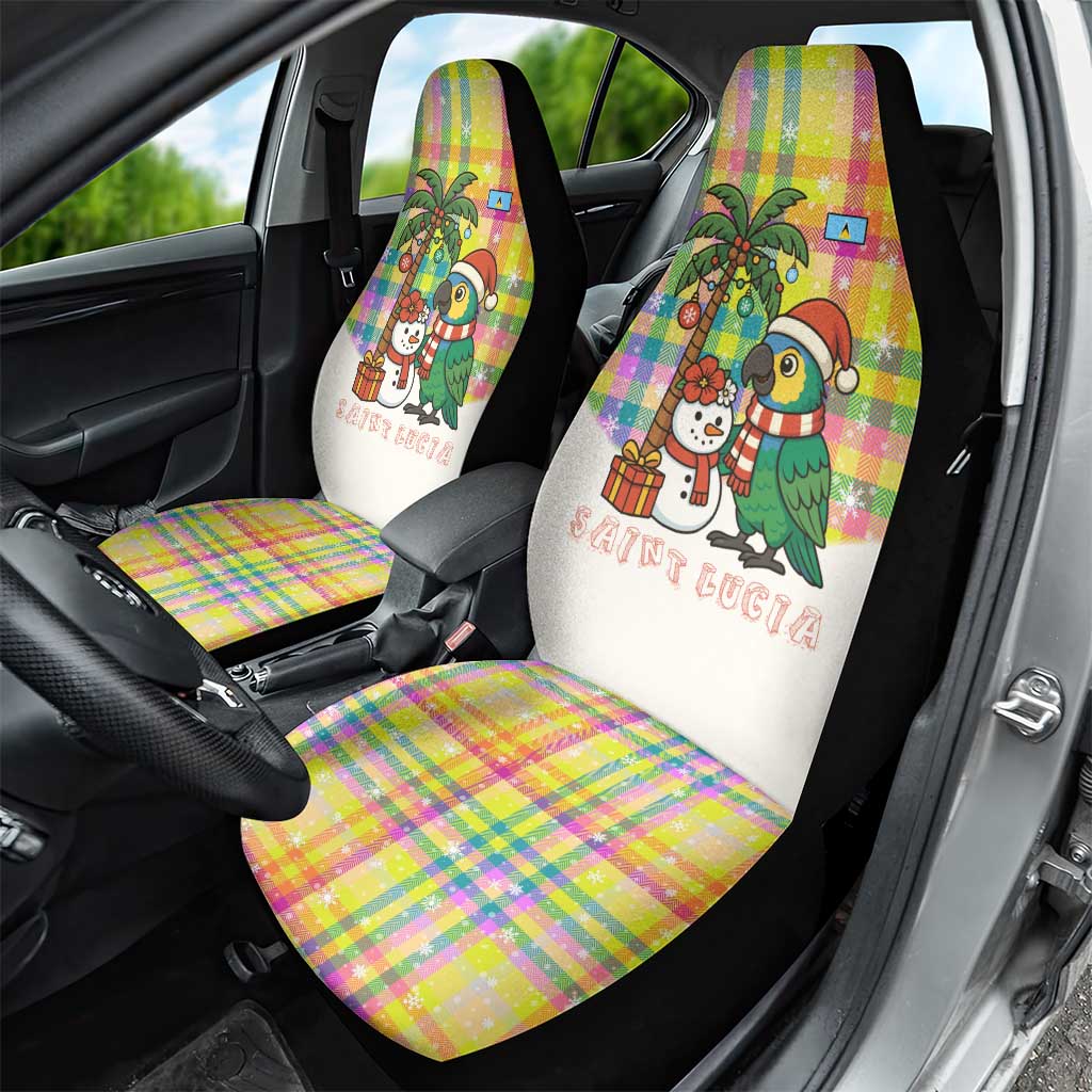 Saint Lucia Christmas Car Seat Cover with Parrot Palm Tree Snowman and Plaid Holiday TS04