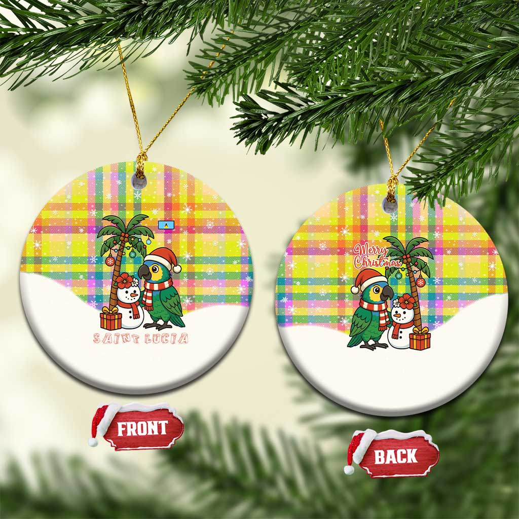 Saint Lucia Christmas Ceramic Ornament with Parrot Palm Tree Snowman and Plaid Holiday TS04