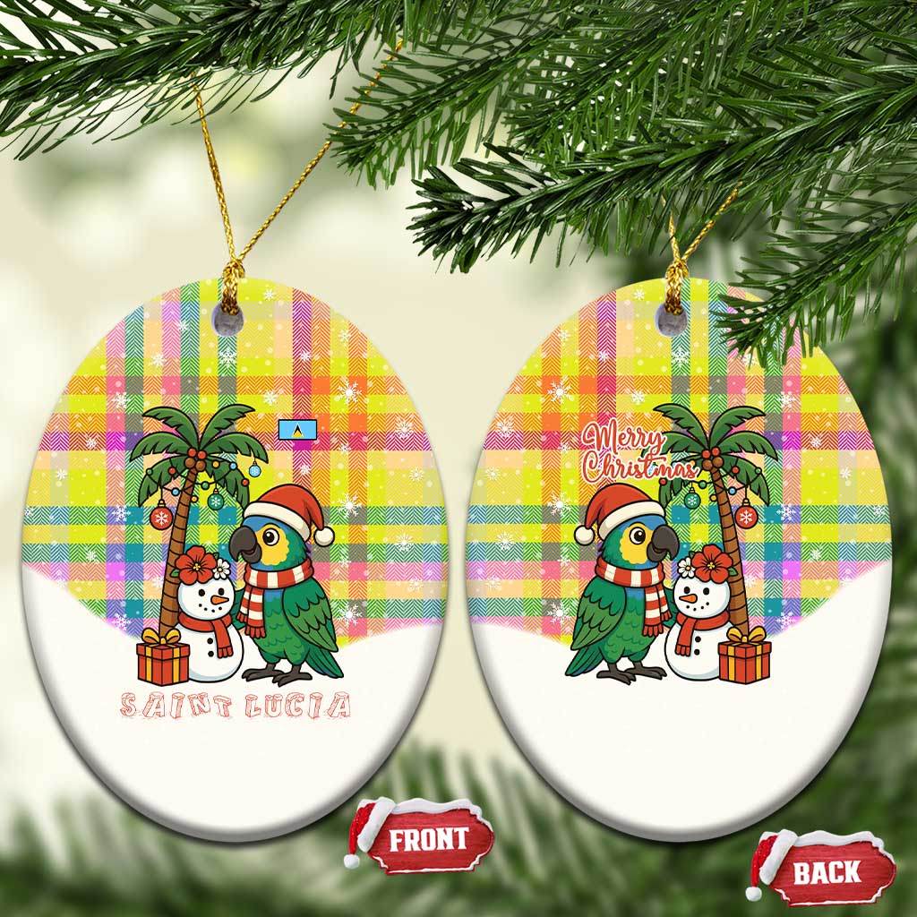 Saint Lucia Christmas Ceramic Ornament with Parrot Palm Tree Snowman and Plaid Holiday TS04
