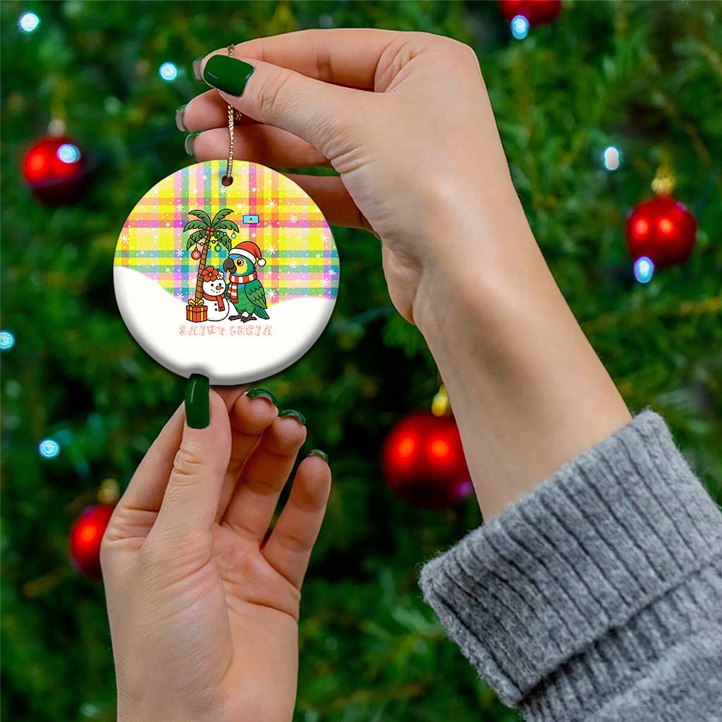 Saint Lucia Christmas Ceramic Ornament with Parrot Palm Tree Snowman and Plaid Holiday TS04