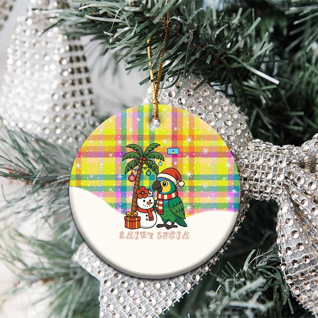Saint Lucia Christmas Ceramic Ornament with Parrot Palm Tree Snowman and Plaid Holiday TS04