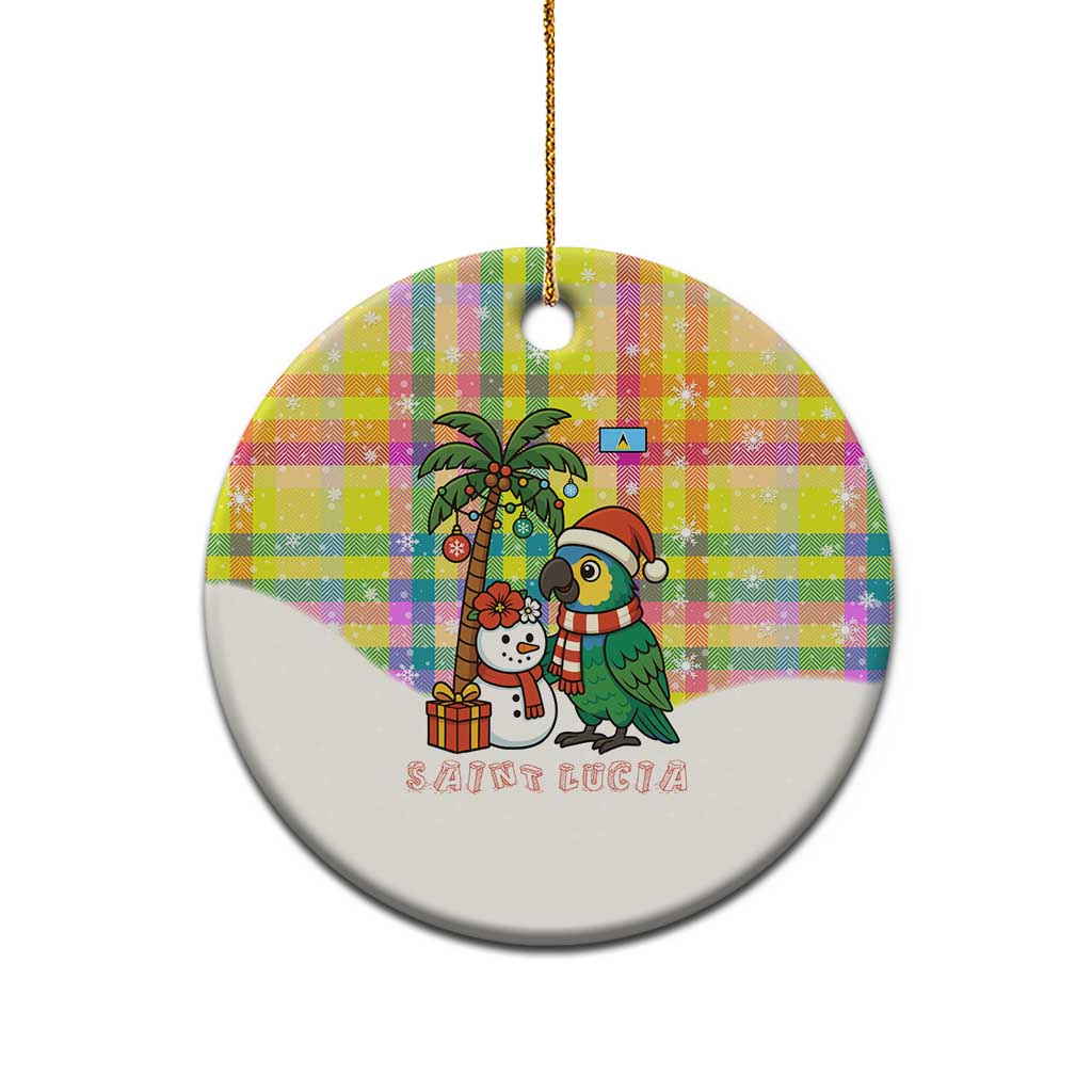 Saint Lucia Christmas Ceramic Ornament with Parrot Palm Tree Snowman and Plaid Holiday TS04
