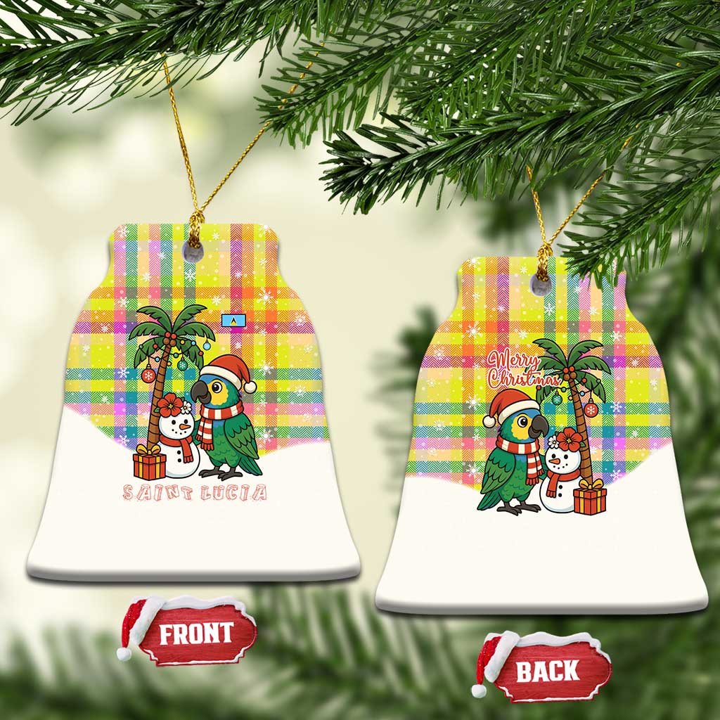 Saint Lucia Christmas Ceramic Ornament with Parrot Palm Tree Snowman and Plaid Holiday TS04