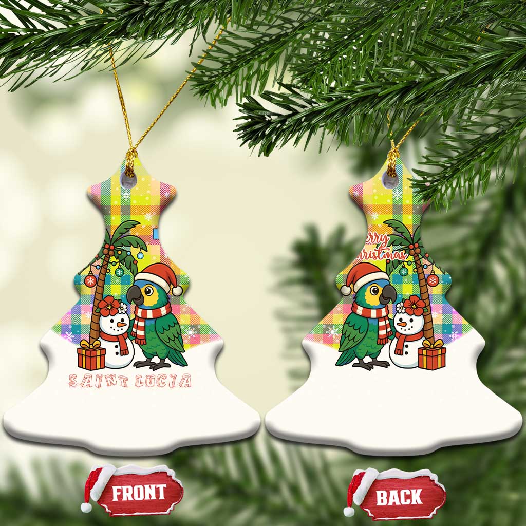 Saint Lucia Christmas Ceramic Ornament with Parrot Palm Tree Snowman and Plaid Holiday TS04