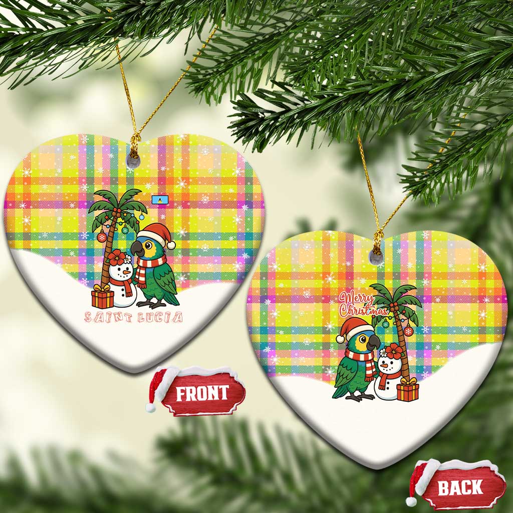 Saint Lucia Christmas Ceramic Ornament with Parrot Palm Tree Snowman and Plaid Holiday TS04