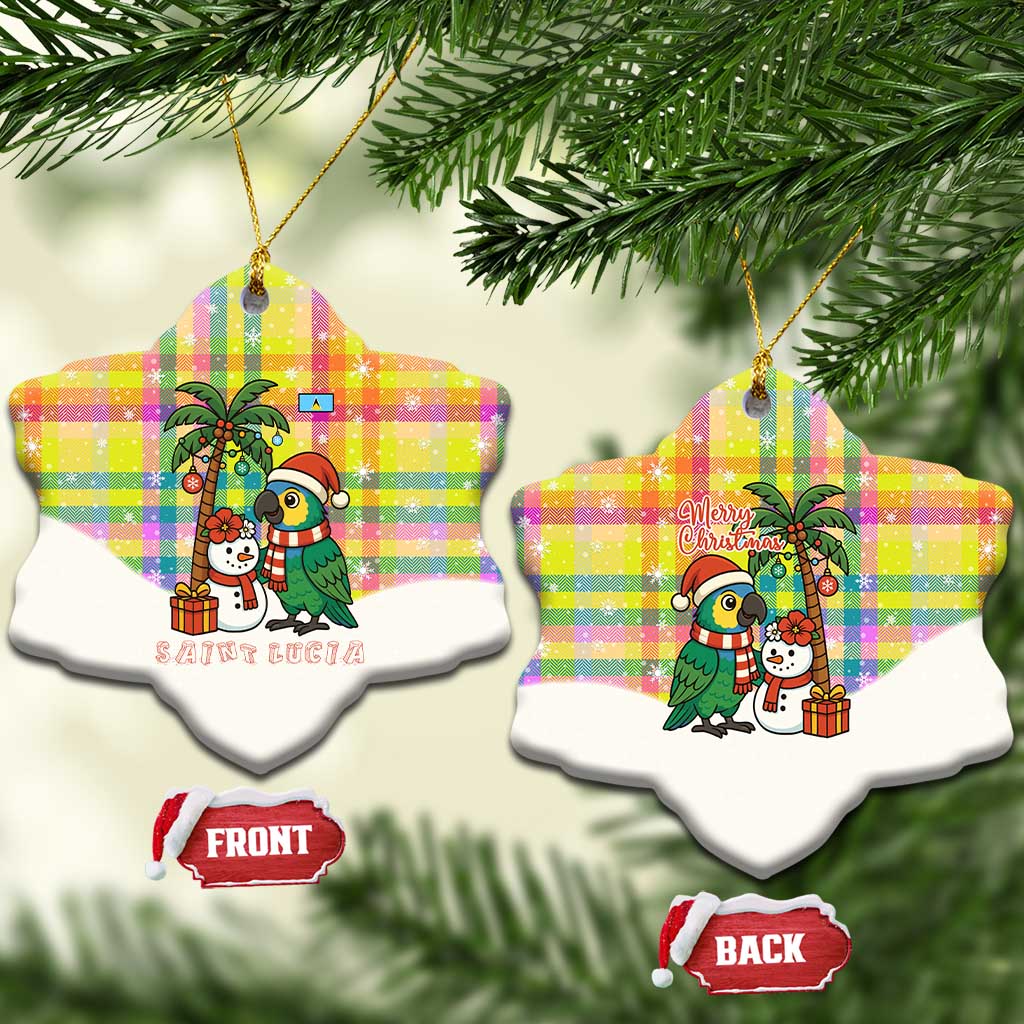 Saint Lucia Christmas Ceramic Ornament with Parrot Palm Tree Snowman and Plaid Holiday TS04