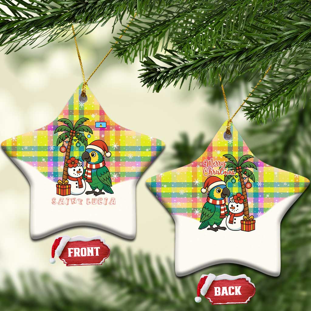 Saint Lucia Christmas Ceramic Ornament with Parrot Palm Tree Snowman and Plaid Holiday TS04