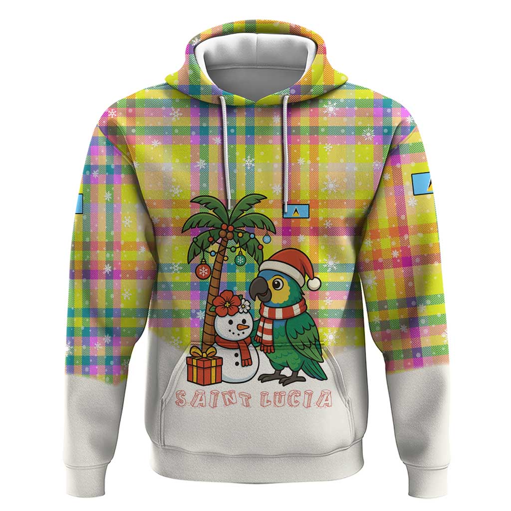 Saint Lucia Christmas Hoodie with Parrot Palm Tree Snowman and Plaid Holiday TS04
