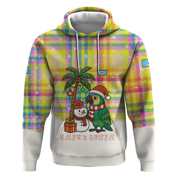 Saint Lucia Christmas Hoodie with Parrot Palm Tree Snowman and Plaid Holiday TS04