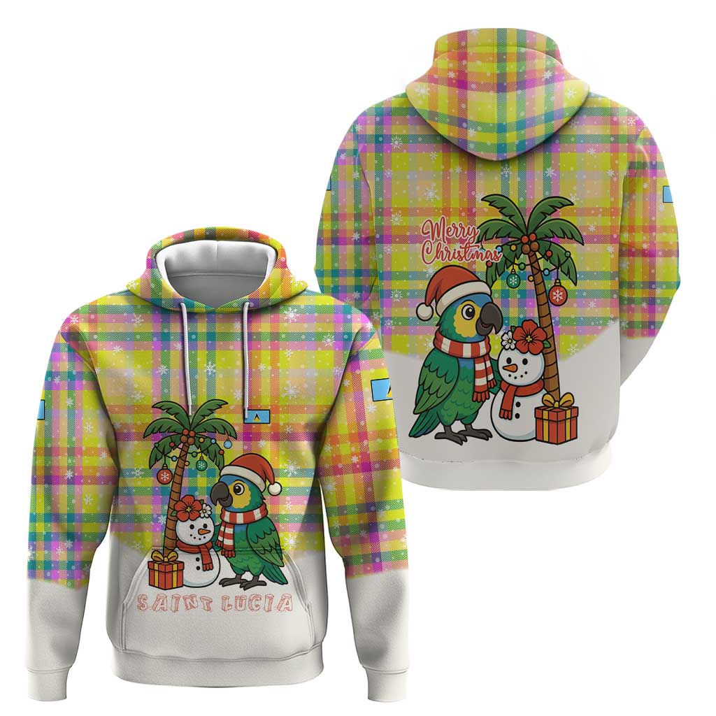 Saint Lucia Christmas Hoodie with Parrot Palm Tree Snowman and Plaid Holiday TS04