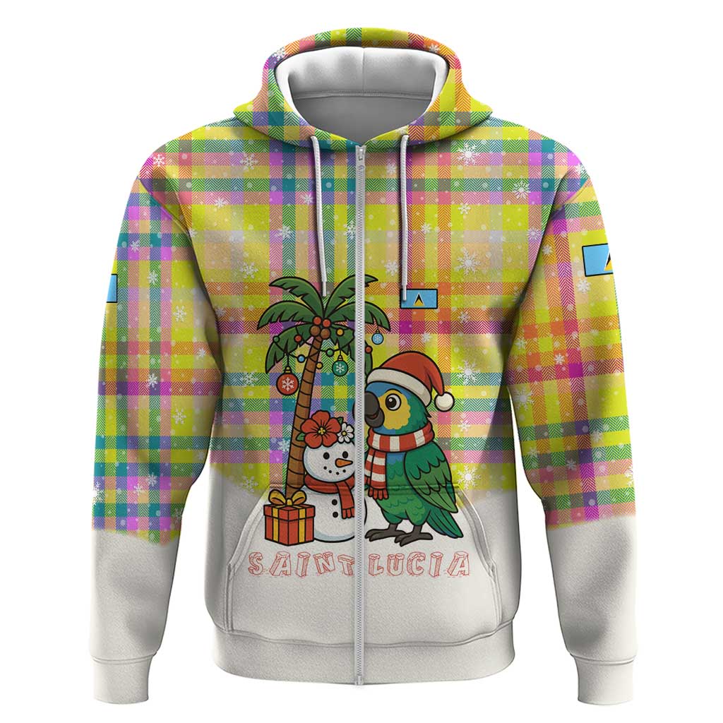 Saint Lucia Christmas Hoodie with Parrot Palm Tree Snowman and Plaid Holiday TS04
