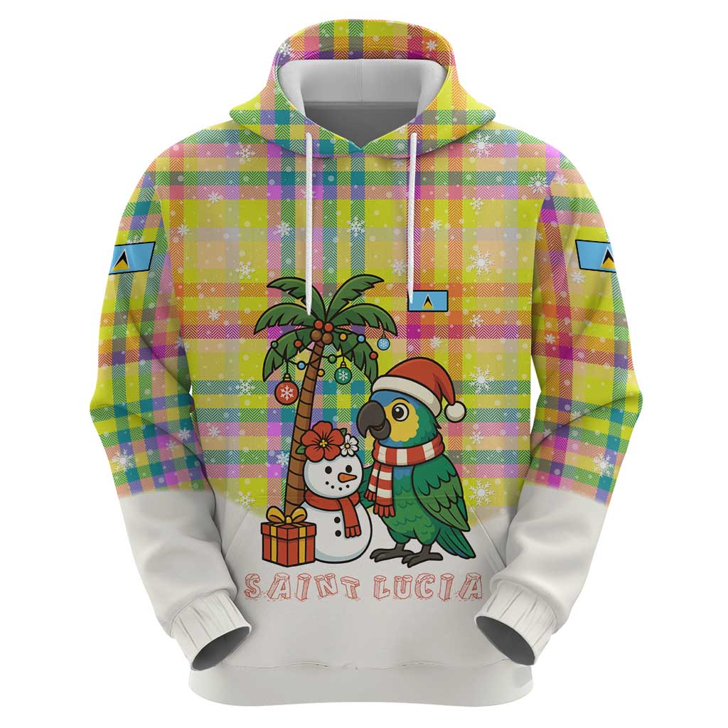 Saint Lucia Christmas Hoodie with Parrot Palm Tree Snowman and Plaid Holiday TS04