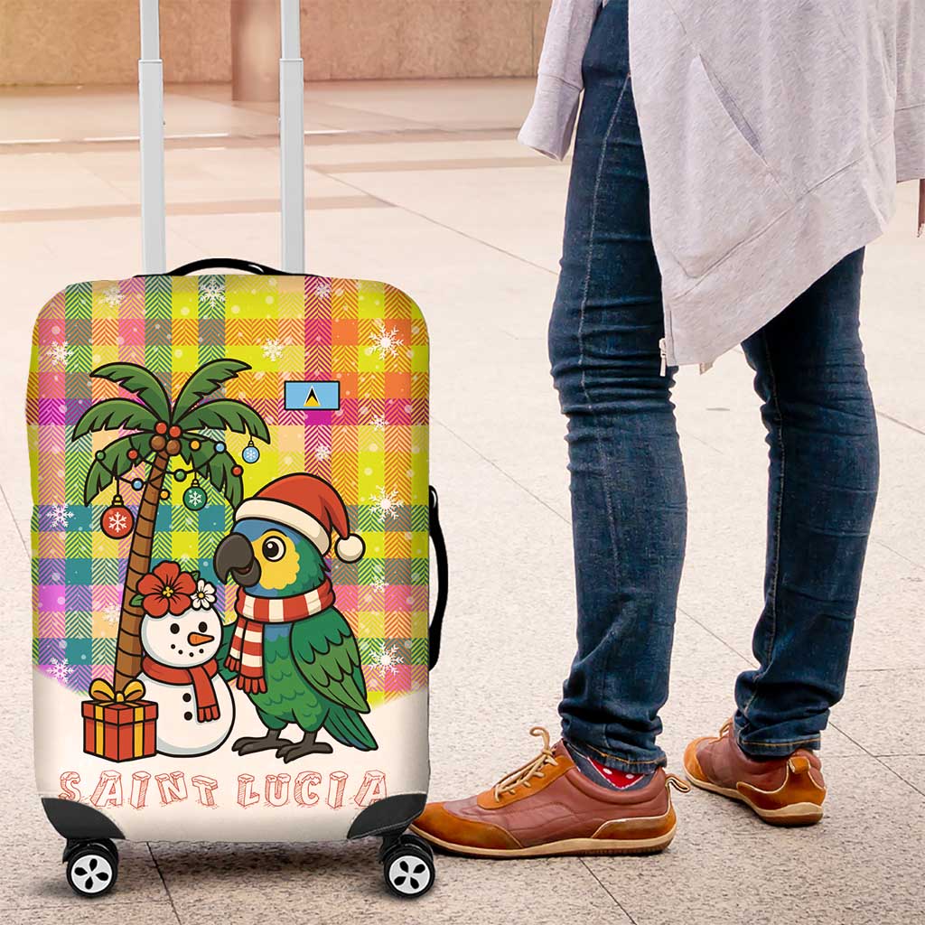 Saint Lucia Christmas Luggage Cover with Parrot Palm Tree Snowman and Plaid Holiday TS04