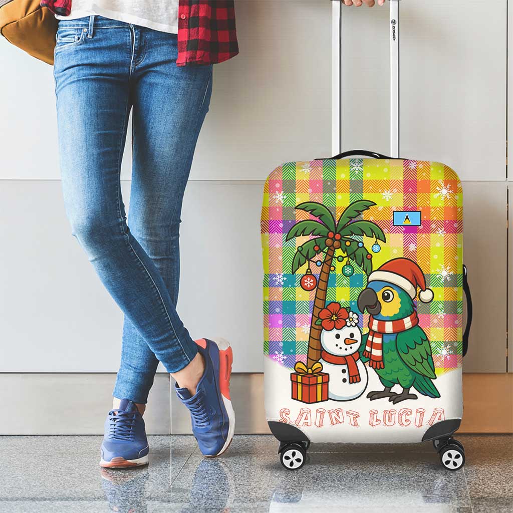Saint Lucia Christmas Luggage Cover with Parrot Palm Tree Snowman and Plaid Holiday TS04