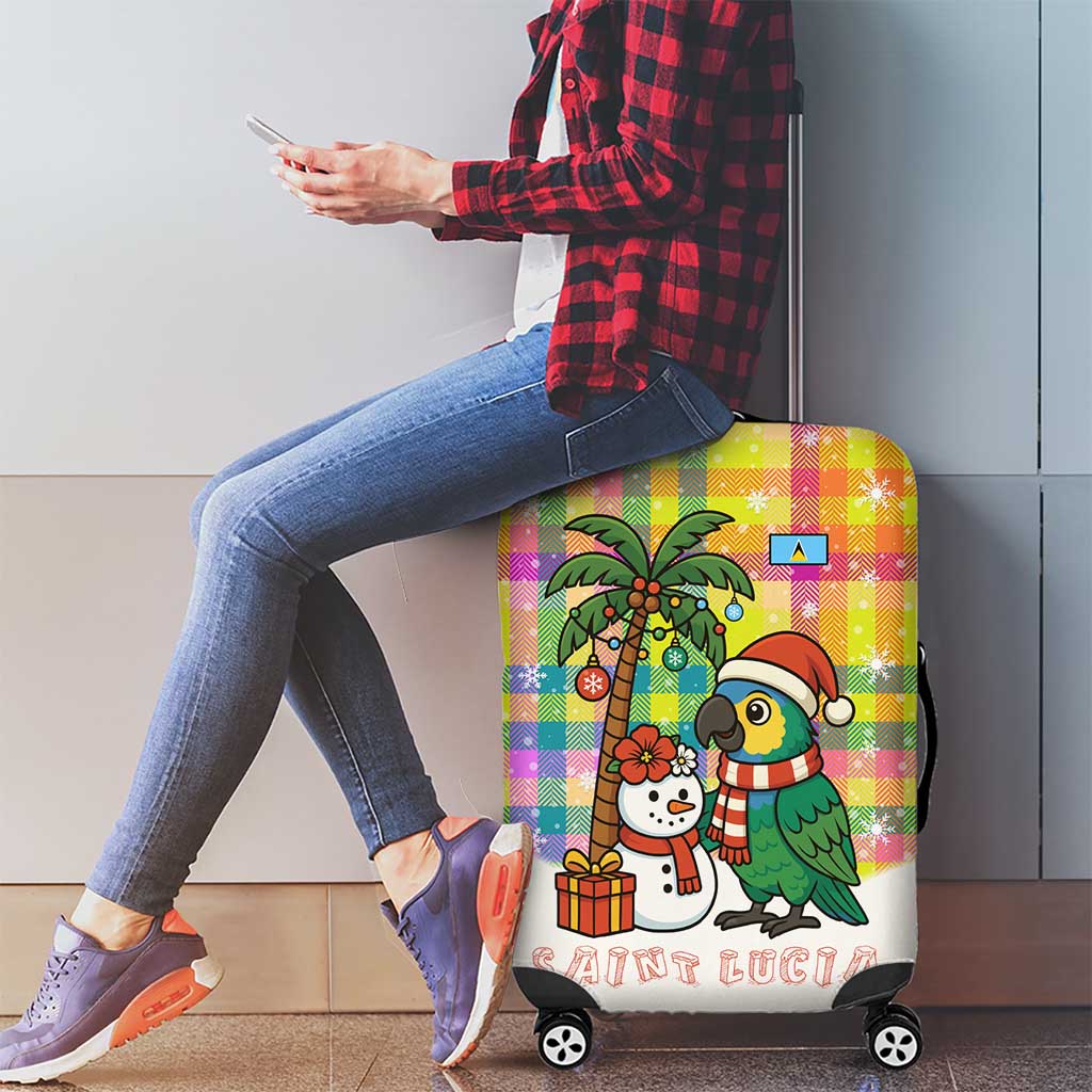 Saint Lucia Christmas Luggage Cover with Parrot Palm Tree Snowman and Plaid Holiday TS04