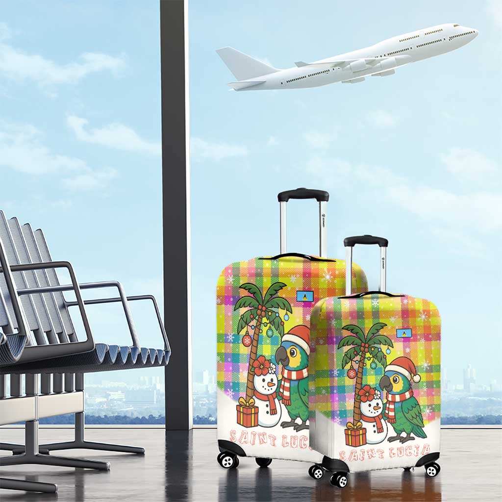 Saint Lucia Christmas Luggage Cover with Parrot Palm Tree Snowman and Plaid Holiday TS04