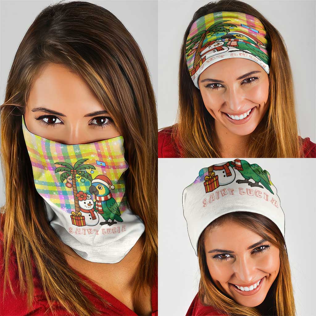 Saint Lucia Christmas Neck Gaiter with Parrot Palm Tree Snowman and Plaid Holiday TS04