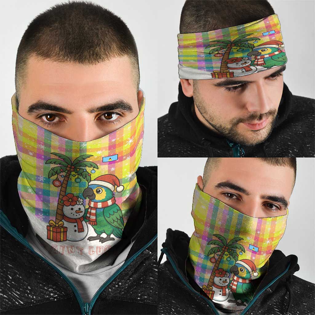 Saint Lucia Christmas Neck Gaiter with Parrot Palm Tree Snowman and Plaid Holiday TS04