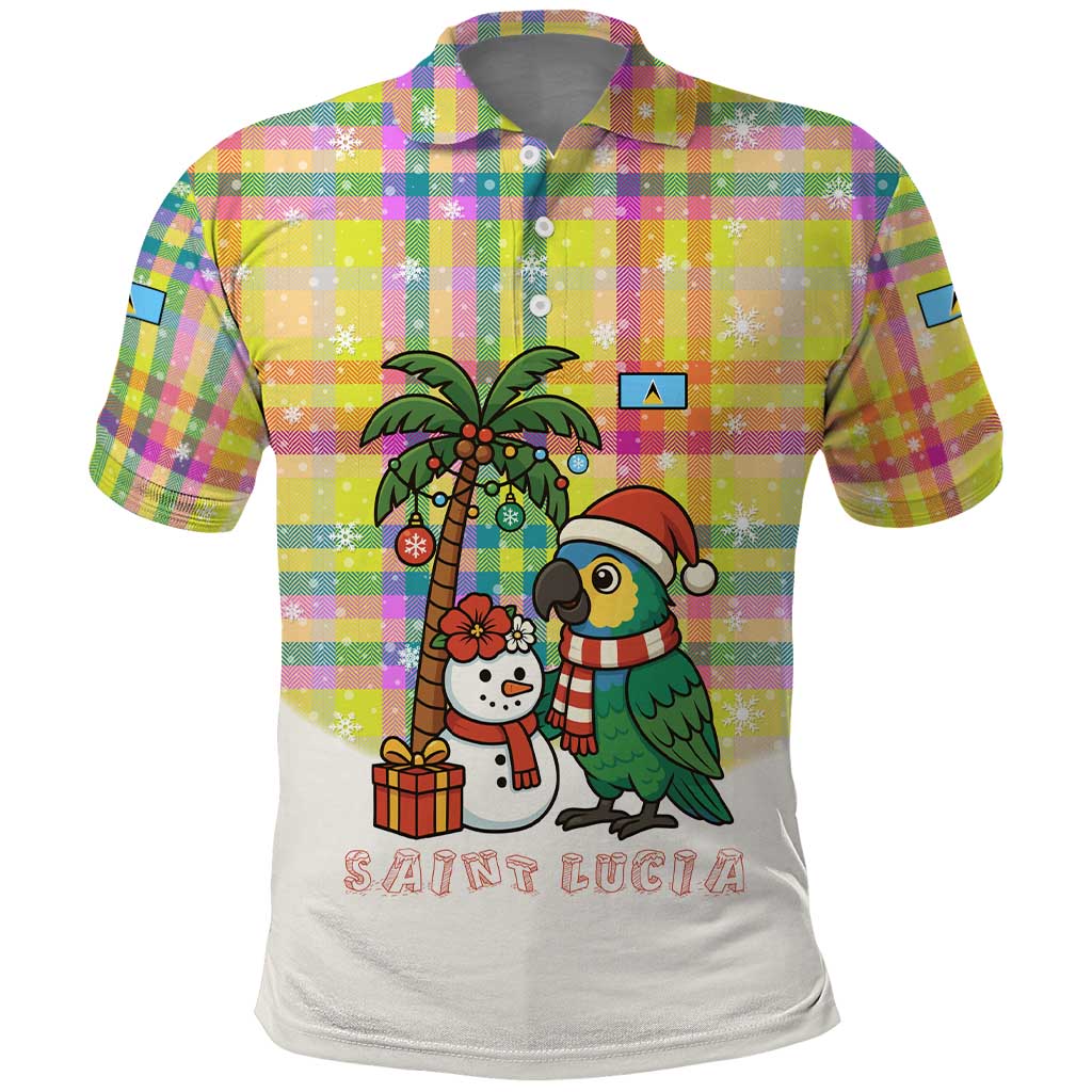 Saint Lucia Christmas Polo Shirt with Parrot Palm Tree Snowman and Plaid Holiday TS04
