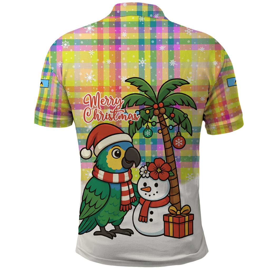 Saint Lucia Christmas Polo Shirt with Parrot Palm Tree Snowman and Plaid Holiday TS04