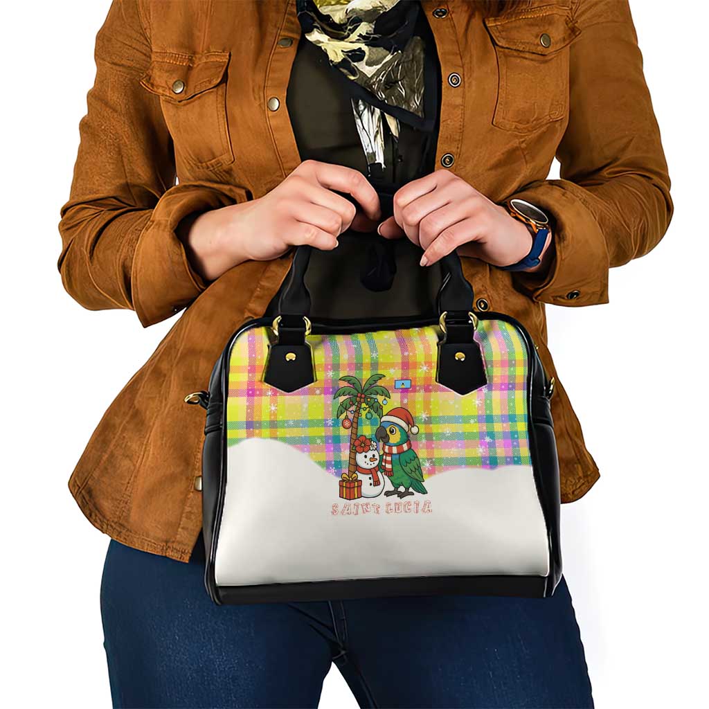 Saint Lucia Christmas Shoulder Handbag with Parrot Palm Tree Snowman and Plaid Holiday TS04