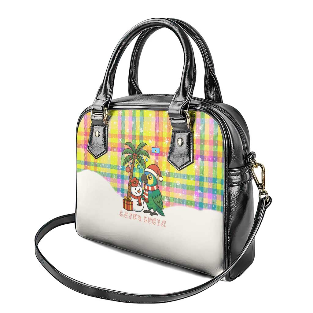 Saint Lucia Christmas Shoulder Handbag with Parrot Palm Tree Snowman and Plaid Holiday TS04