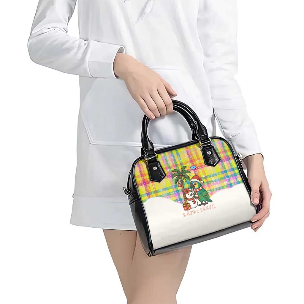 Saint Lucia Christmas Shoulder Handbag with Parrot Palm Tree Snowman and Plaid Holiday TS04
