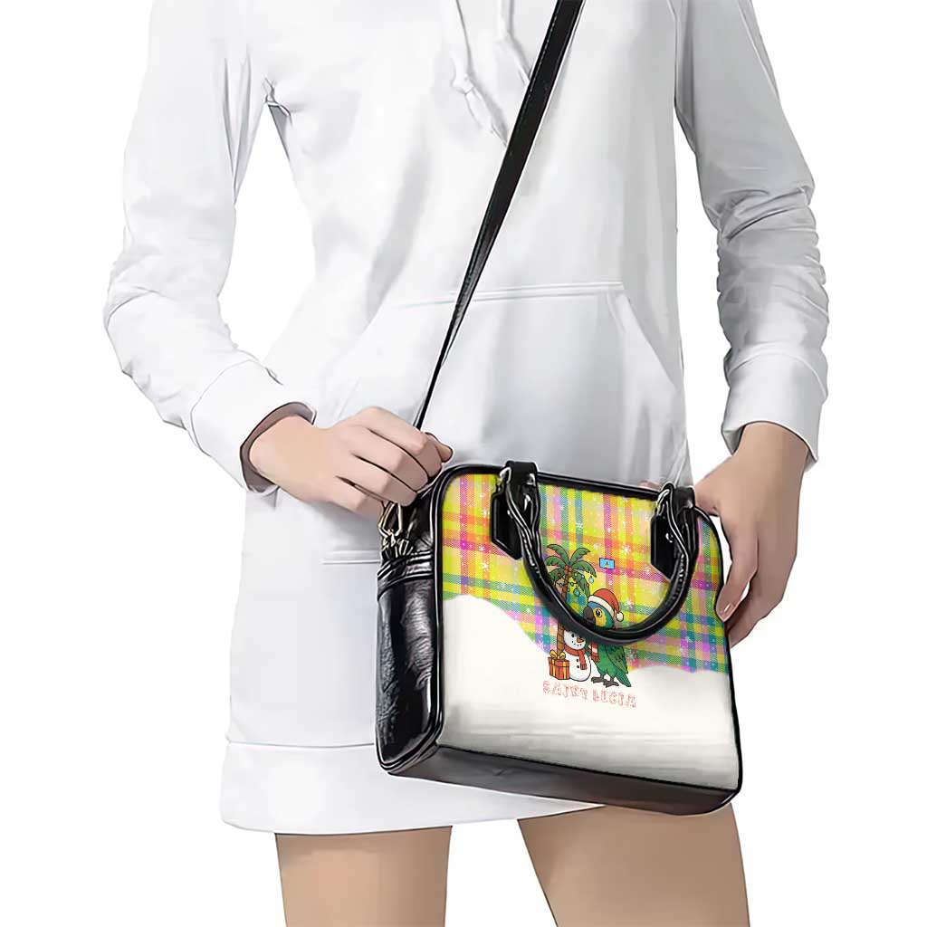 Saint Lucia Christmas Shoulder Handbag with Parrot Palm Tree Snowman and Plaid Holiday TS04