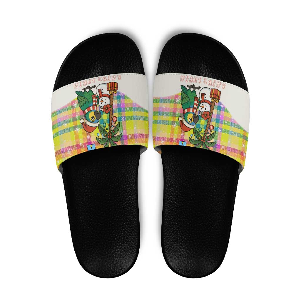 Saint Lucia Christmas Slide Sandals with Parrot Palm Tree Snowman and Plaid Holiday TS04