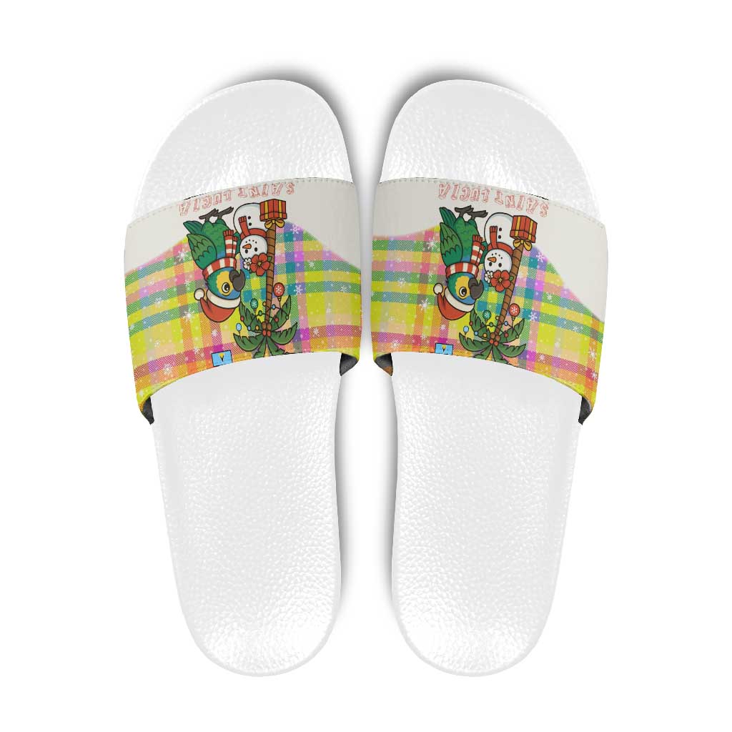 Saint Lucia Christmas Slide Sandals with Parrot Palm Tree Snowman and Plaid Holiday TS04